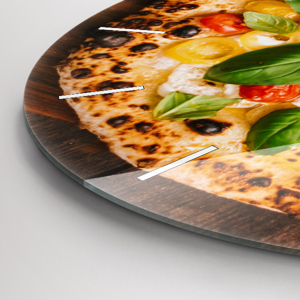 Round glass wall clock Italian pizza