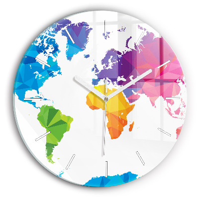Round glass wall clock Abstract world map