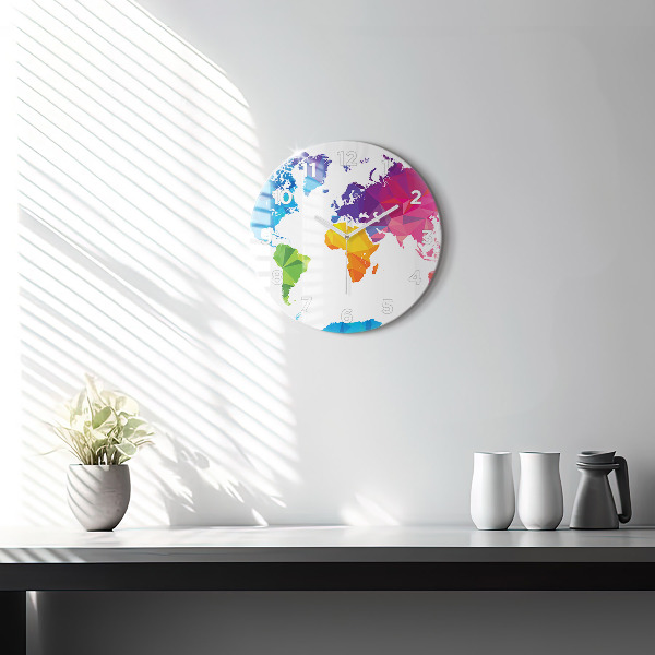 Round glass wall clock Abstract world map
