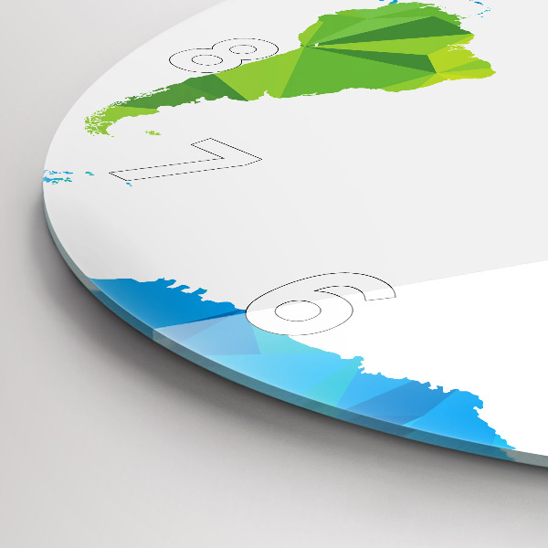 Round glass wall clock Abstract world map