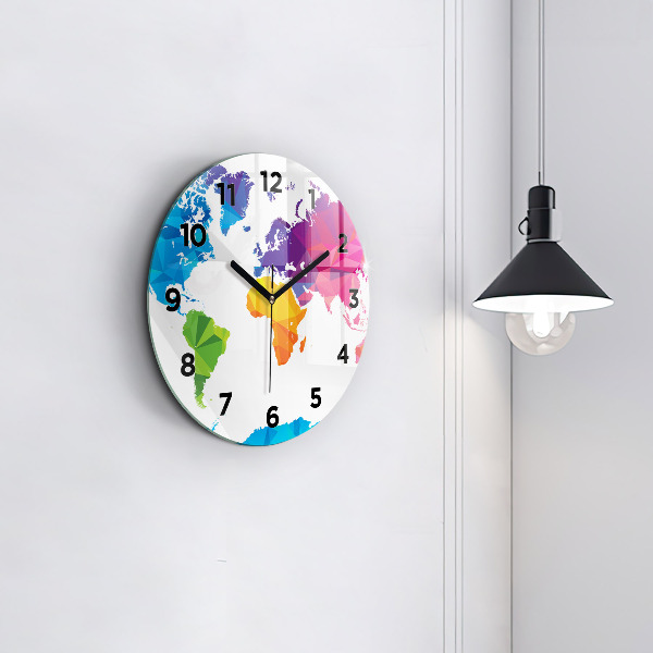 Round glass wall clock Abstract world map