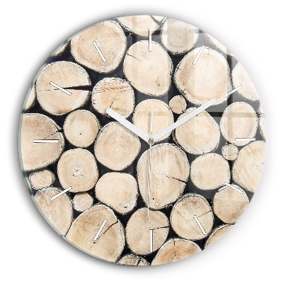 Round glass wall clock Cut tree stumps
