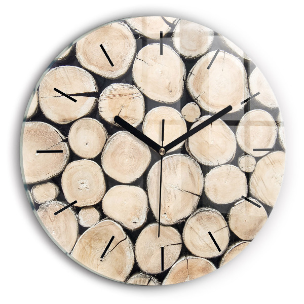 Round glass wall clock Cut tree stumps