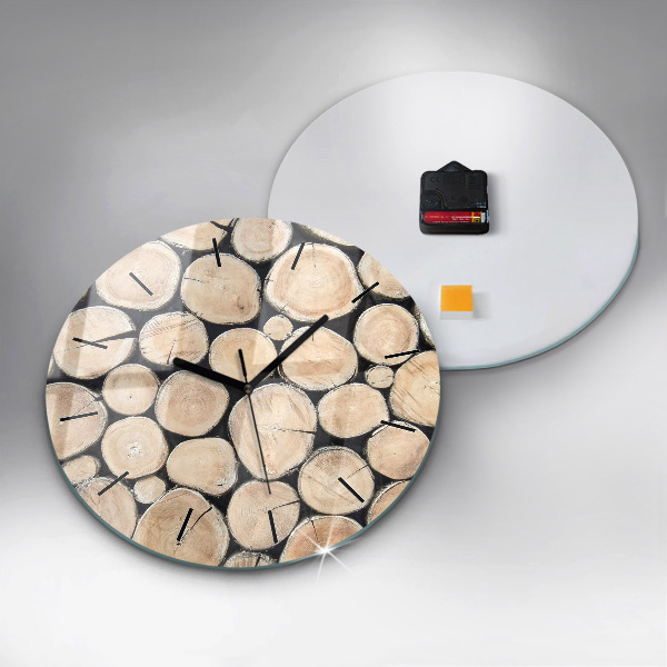 Round glass wall clock Cut tree stumps