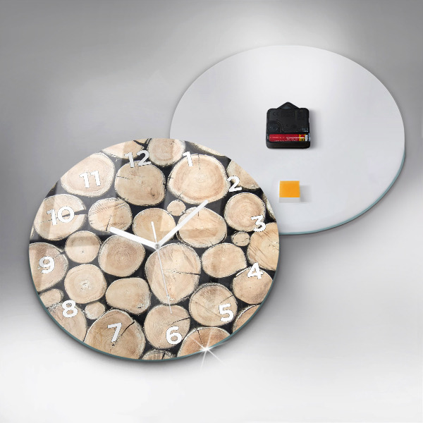 Round glass wall clock Cut tree stumps