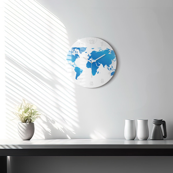 Round glass wall clock World map
