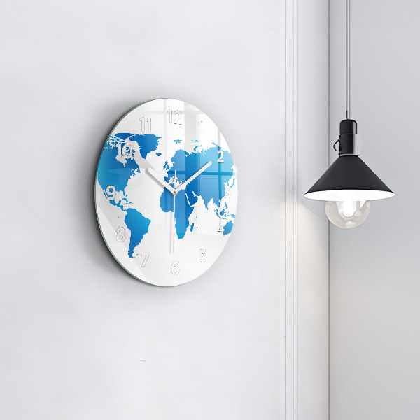 Round glass wall clock World map