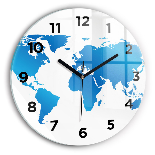 Round glass wall clock World map