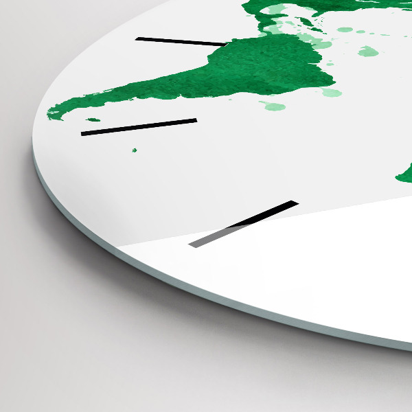 Round glass wall clock Green world map
