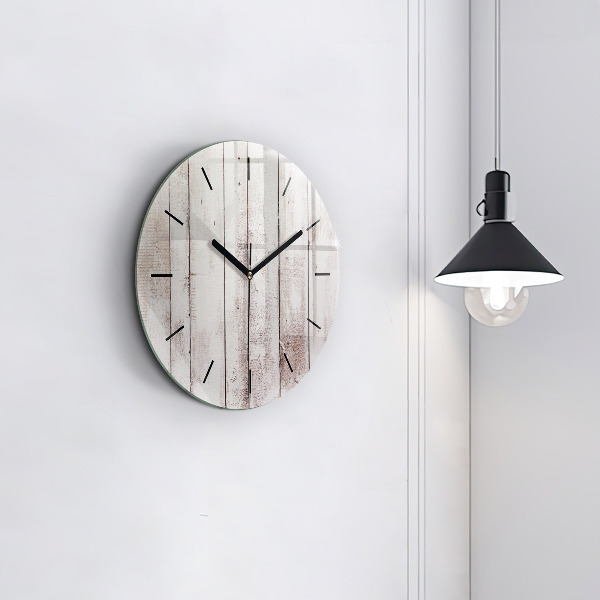 Round glass wall clock Light wood planks