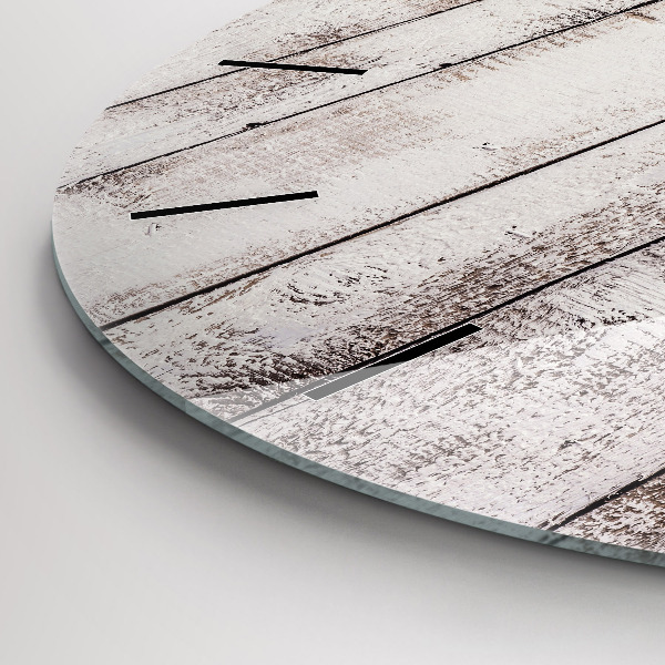 Round glass wall clock Light wood planks