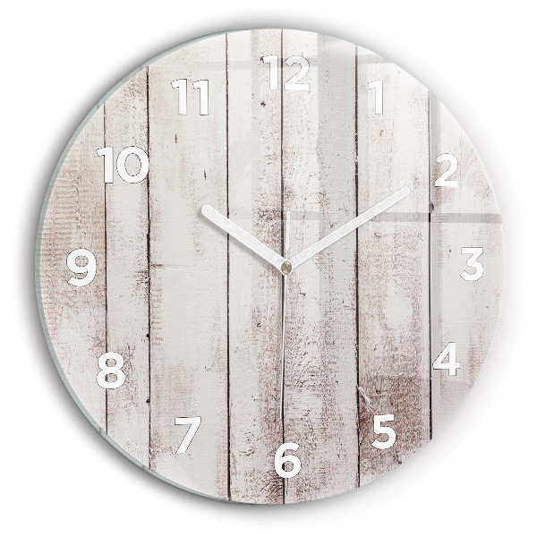 Round glass wall clock Light wood planks