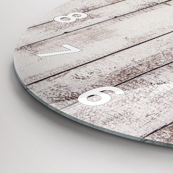 Round glass wall clock Light wood planks