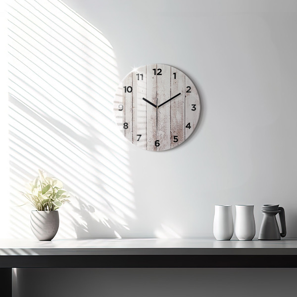 Round glass wall clock Light wood planks