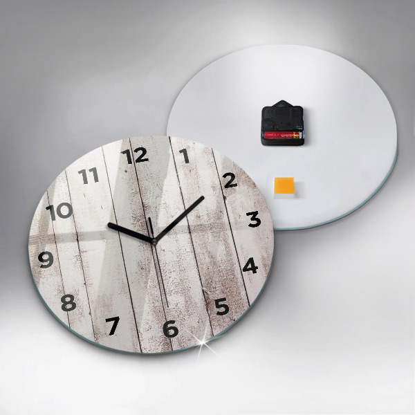 Round glass wall clock Light wood planks