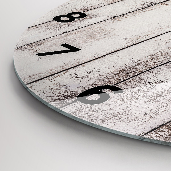 Round glass wall clock Light wood planks