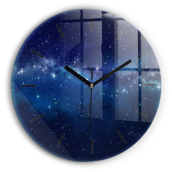 Round glass wall clock Dark sky stars