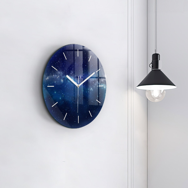 Round glass wall clock Dark sky stars