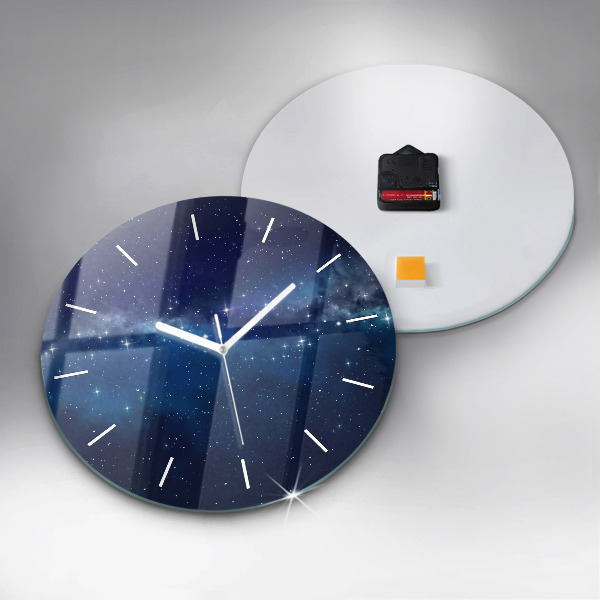 Round glass wall clock Dark sky stars