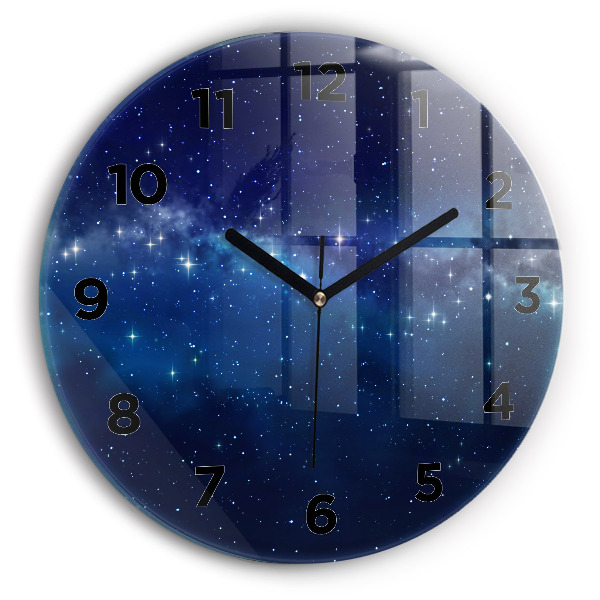 Round glass wall clock Dark sky stars
