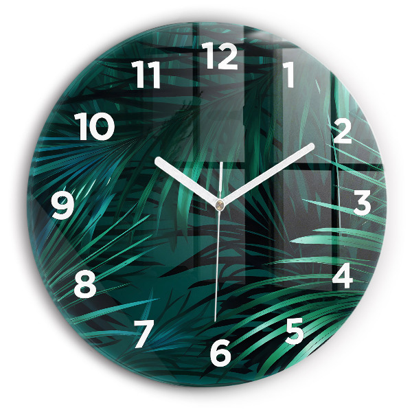 Round glass wall clock Tropical leaves