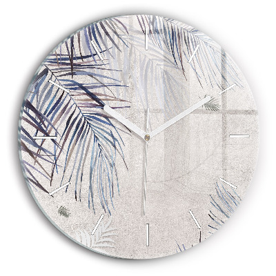Round glass wall clock Palm leaf