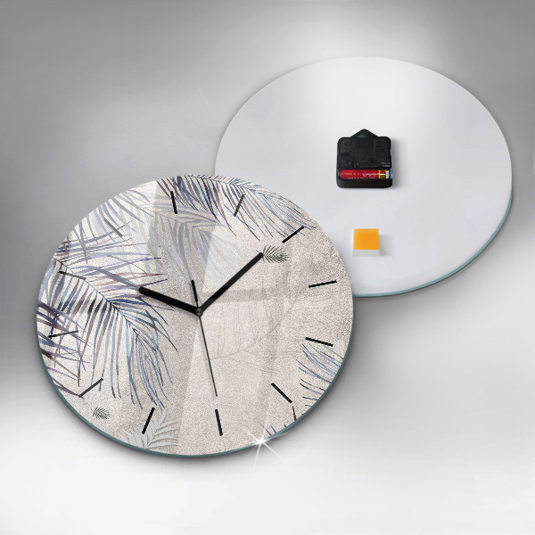 Round glass wall clock Palm leaf