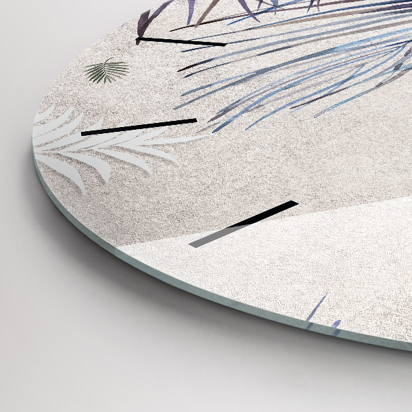 Round glass wall clock Palm leaf