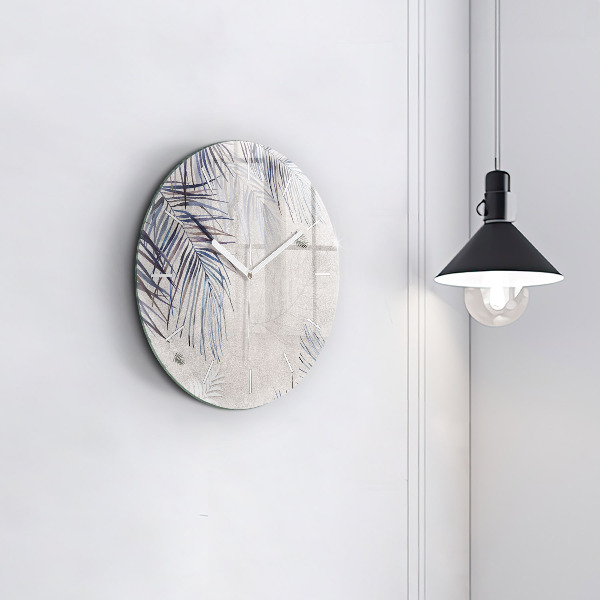 Round glass wall clock Palm leaf