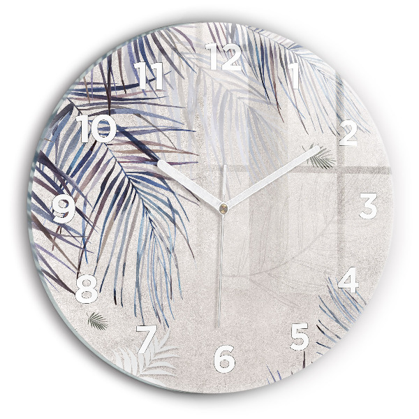Round glass wall clock Palm leaf