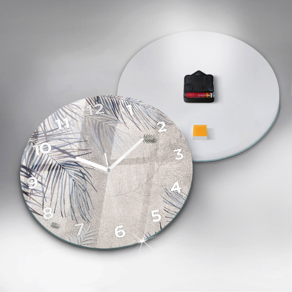 Round glass wall clock Palm leaf