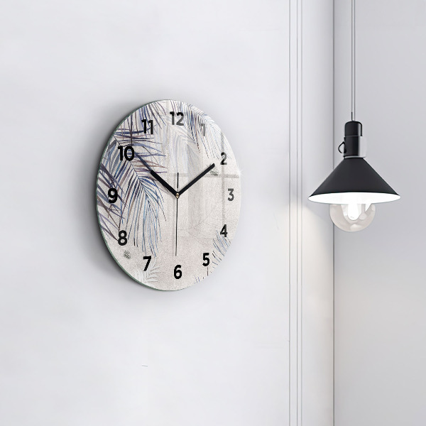 Round glass wall clock Palm leaf
