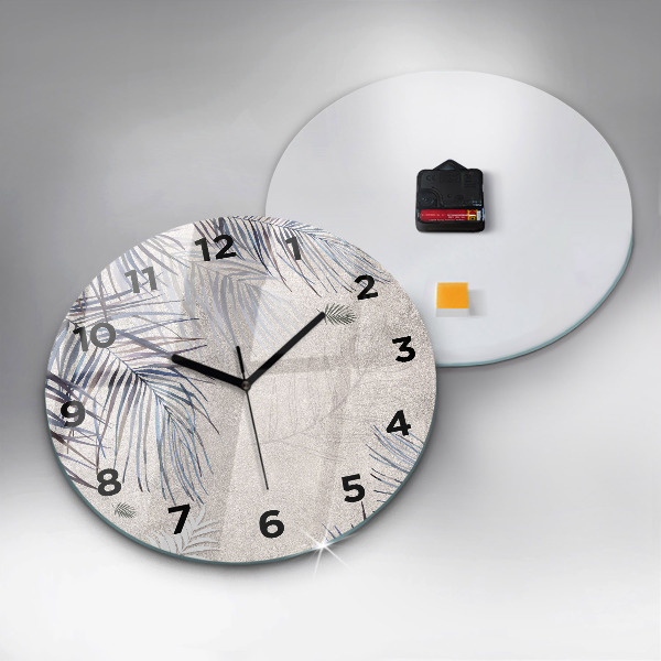Round glass wall clock Palm leaf