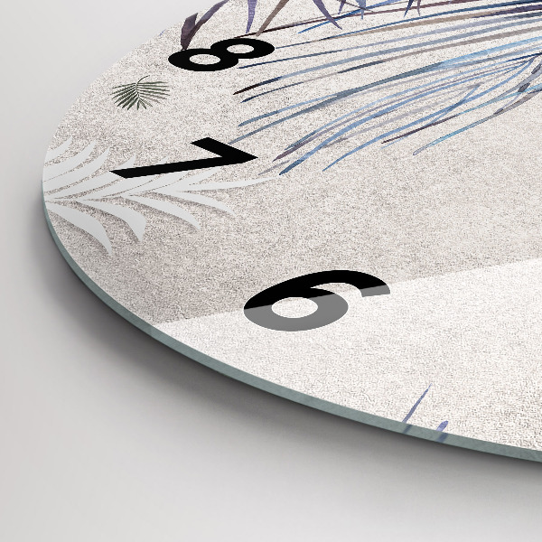 Round glass wall clock Palm leaf