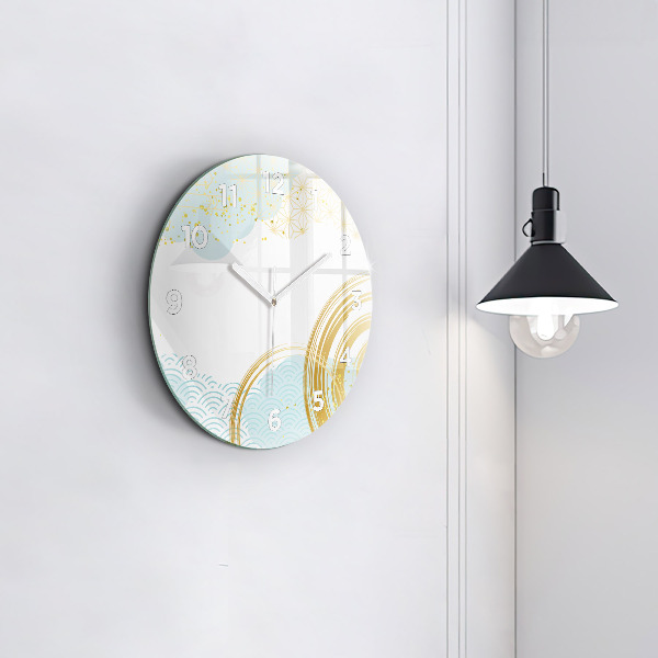 Round glass wall clock Decorative pattern