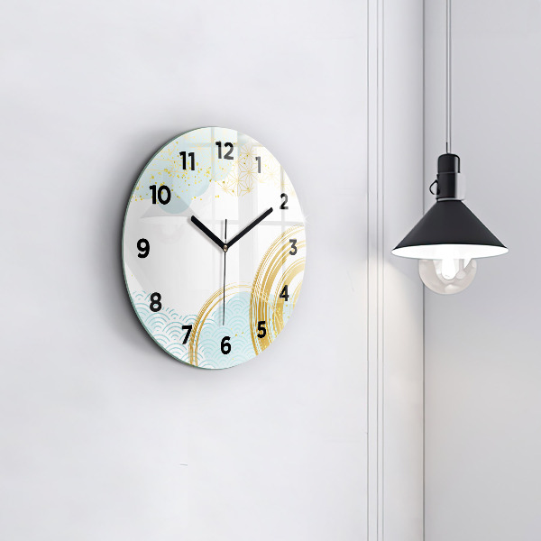 Round glass wall clock Decorative pattern