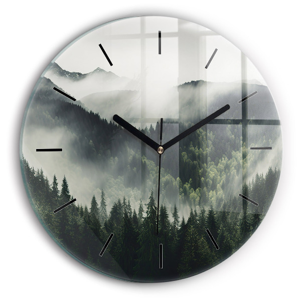 Round glass wall clock Forest Landscape