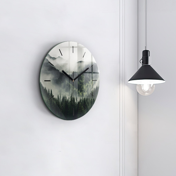 Round glass wall clock Forest Landscape