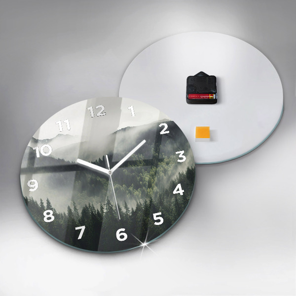 Round glass wall clock Forest Landscape