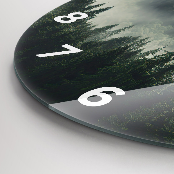Round glass wall clock Forest Landscape
