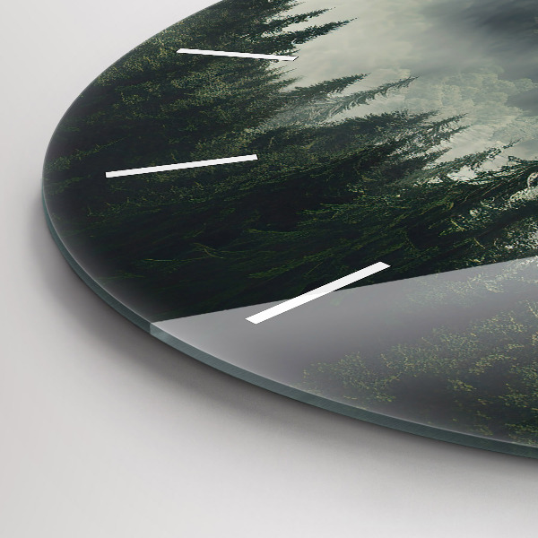 Round glass wall clock Forest Landscape