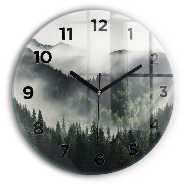 Round glass wall clock Forest Landscape