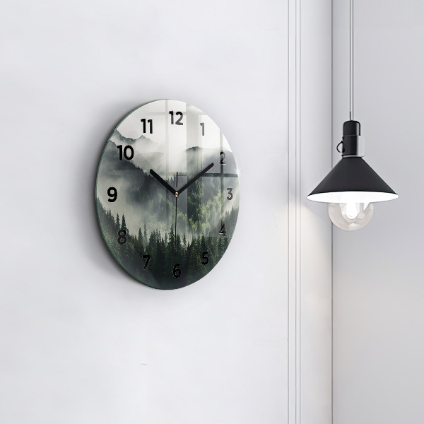 Round glass wall clock Forest Landscape