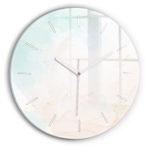 Round glass wall clock Watercolor marble