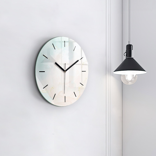 Round glass wall clock Watercolor marble