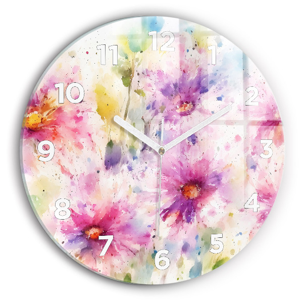 Round glass wall clock Painted flowers