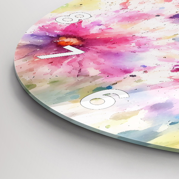 Round glass wall clock Painted flowers