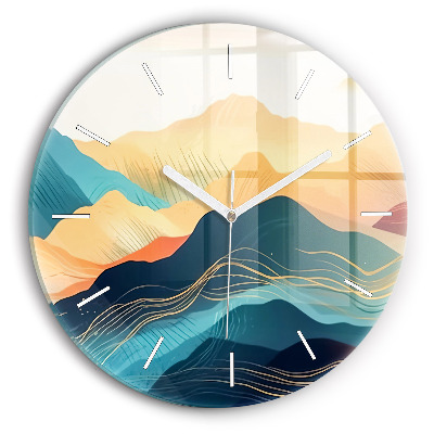 Round glass wall clock Mountain landscape