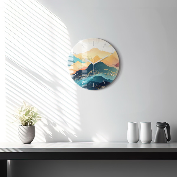Round glass wall clock Mountain landscape
