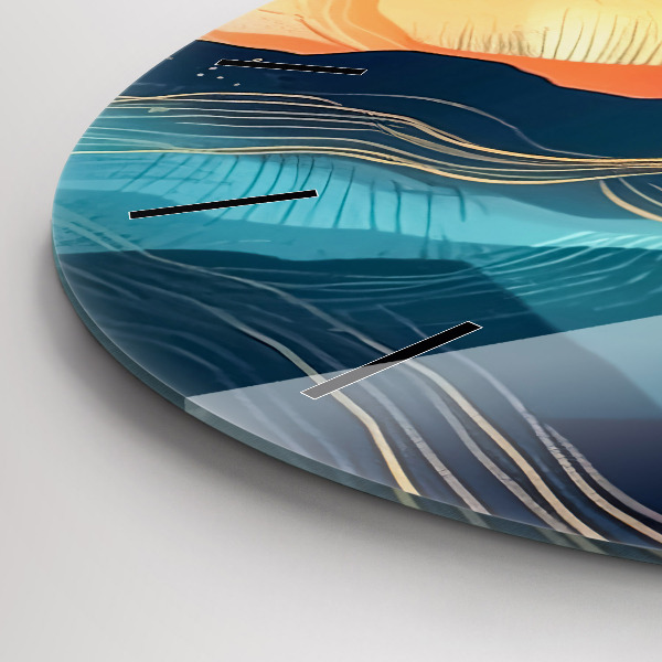 Round glass wall clock Mountain landscape